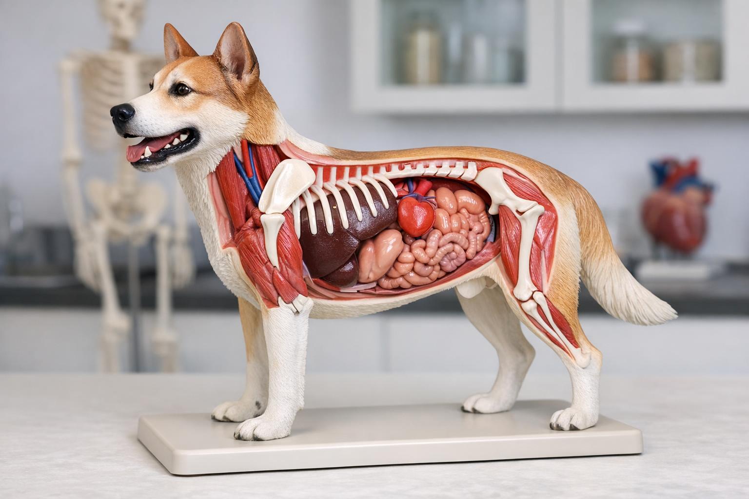 Zdjęcie modelu weterynaryjnego: model anatomiczny psa z odsłoniętymi narządami
